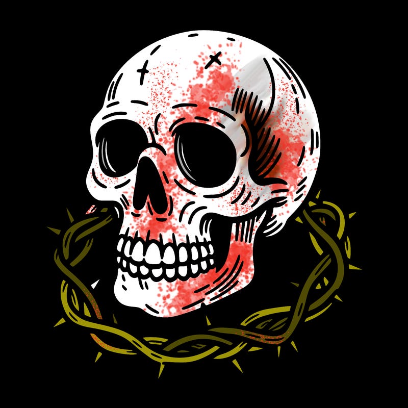 skull with thorns wrapped around it