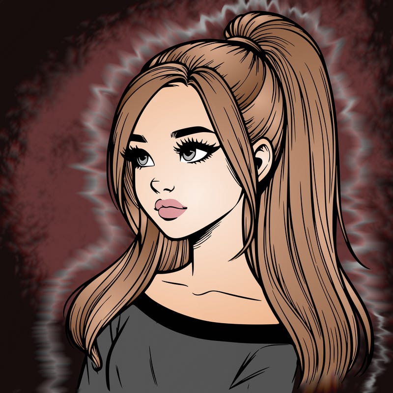 realistic girl with a high ponytail