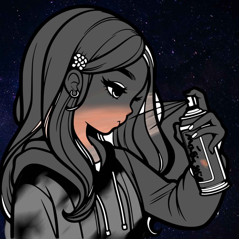 a realistic girl spray painting