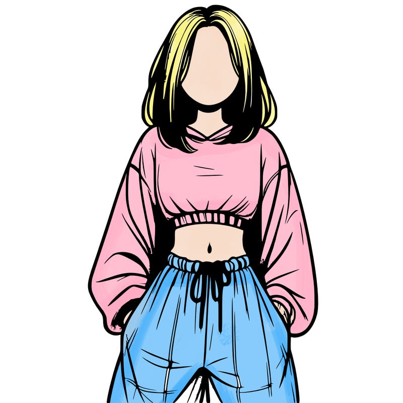 realistic girl faceless with baggy pants and a crop top