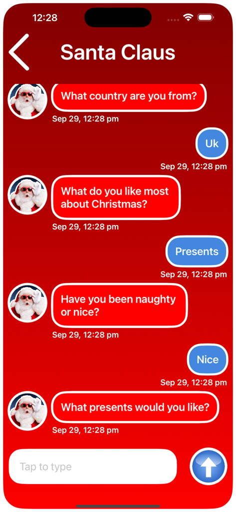 Santa Calls & Texts You - Simulated text conversation with Santa Claus asking about naughty or nice behavior