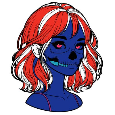 realistic girl with skull