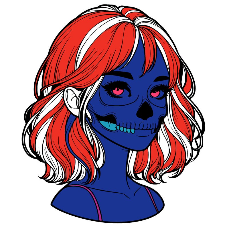 realistic girl with skull