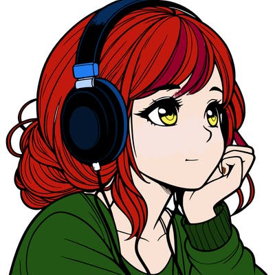 a realistic girl listening to music