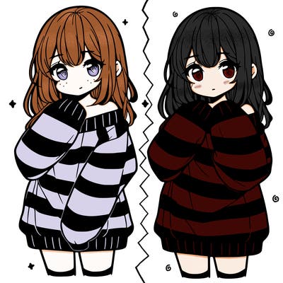 anime girl in a striped oversized sweater