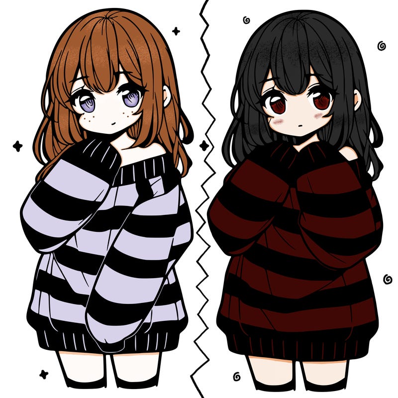 anime girl in a striped oversized sweater