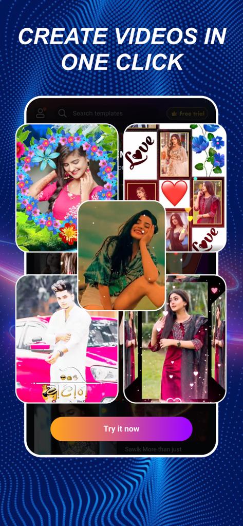 mAst - Short Video Maker App - A montage of creative video templates within the mAst app featuring various lyrical and musical themes for social media content