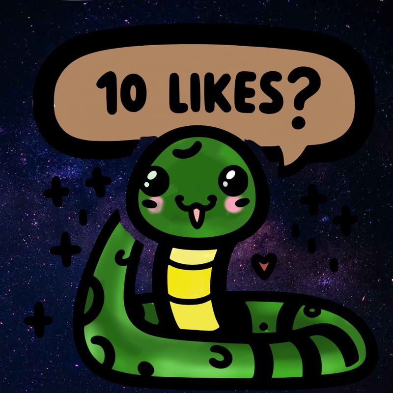 cute snake saying "10 likes?"