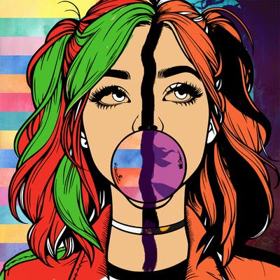 realististic girl blowing bubble -gum