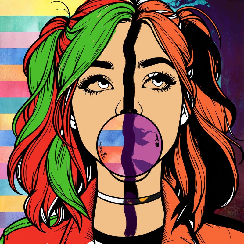 realististic girl blowing bubble -gum