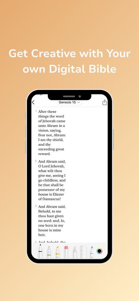 Digible: Digital Bible Journal - Mobile phone screen displaying a digital Bible with integrated annotation and drawing tools