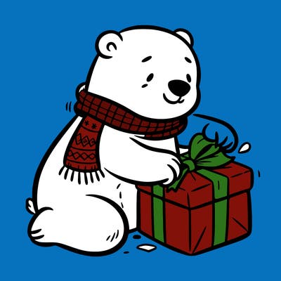 polar bear wrapping a present