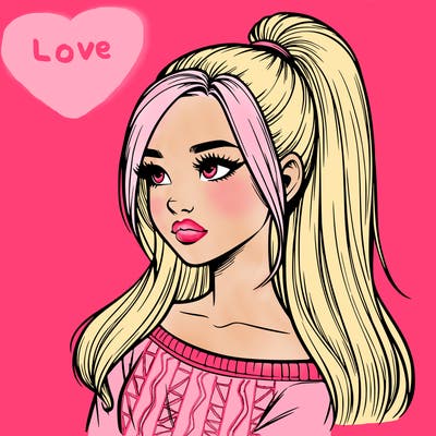 realistic girl with a high ponytail