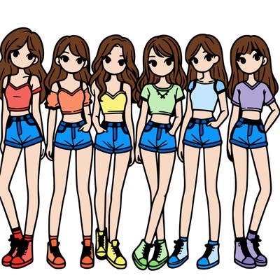 a group of girls wearing crop tops and shorts