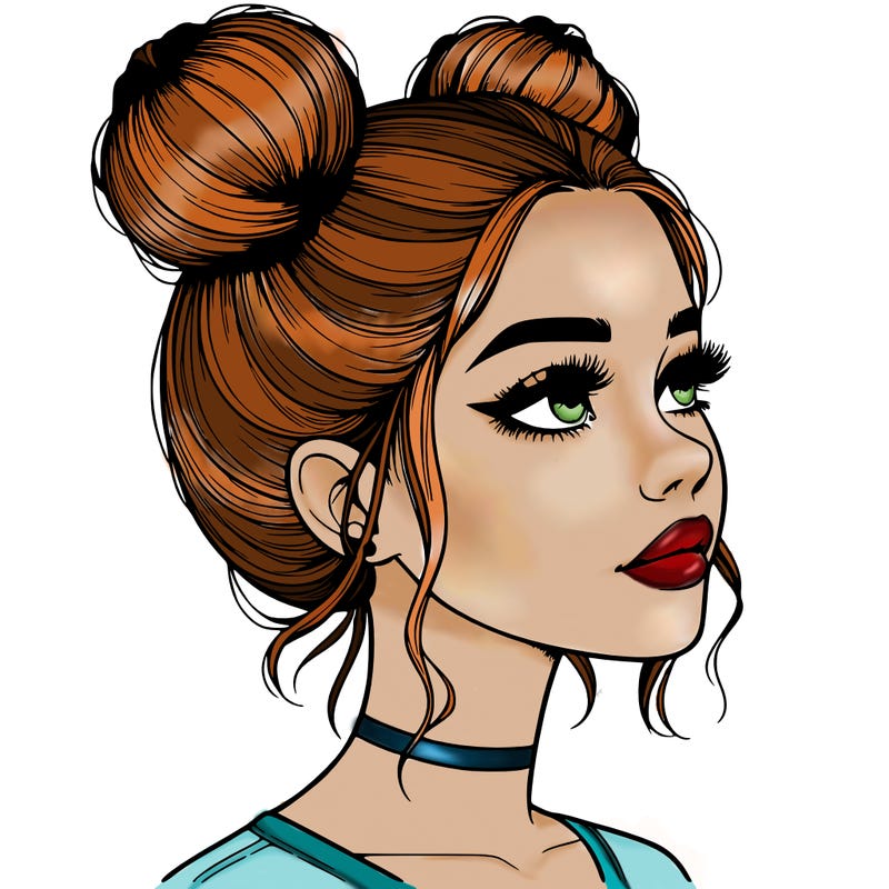 realistic girl with buns on the top of her head