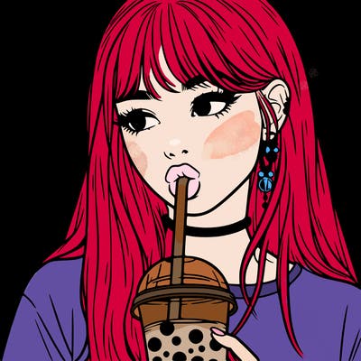 aesthetic realistic girl drinking boba