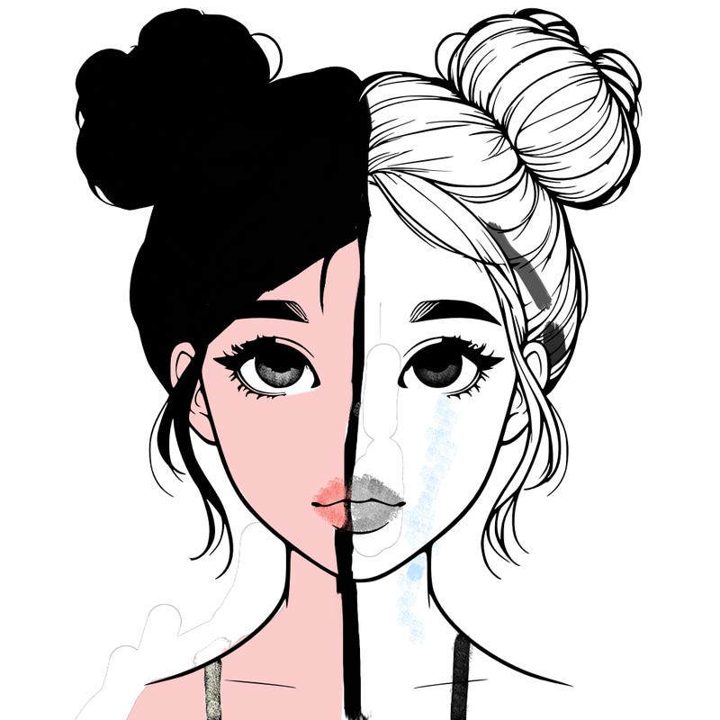 realistic girl with two buns on top of her head