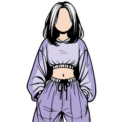 realistic girl faceless with baggy pants and a crop top