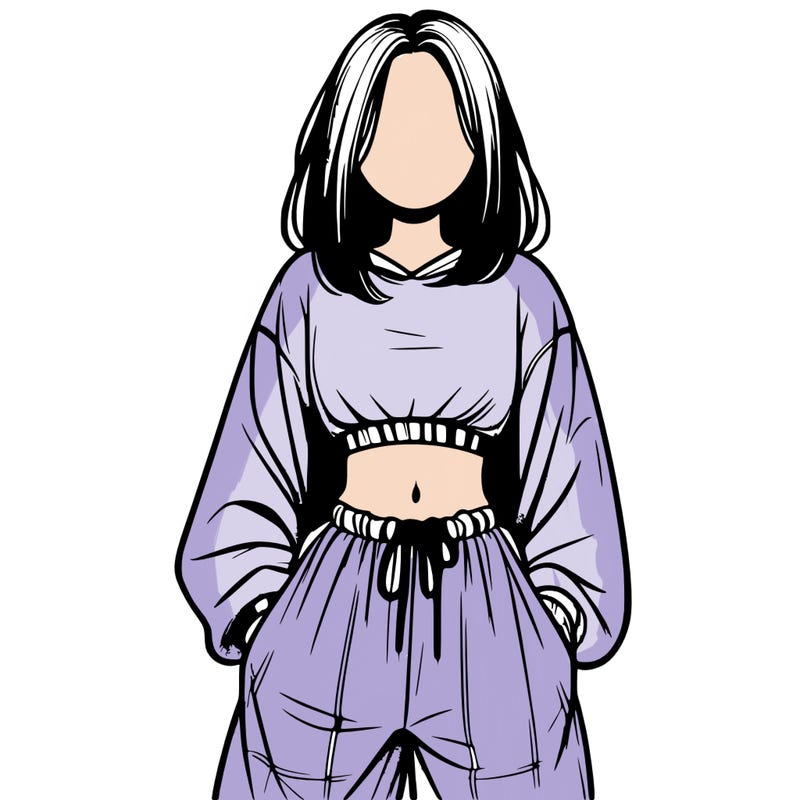 realistic girl faceless with baggy pants and a crop top
