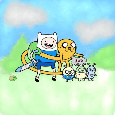 i want a picture of finn and jake from adventure time the show of them with the cuties