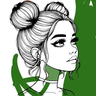 realistic girl with buns on the top of her head
