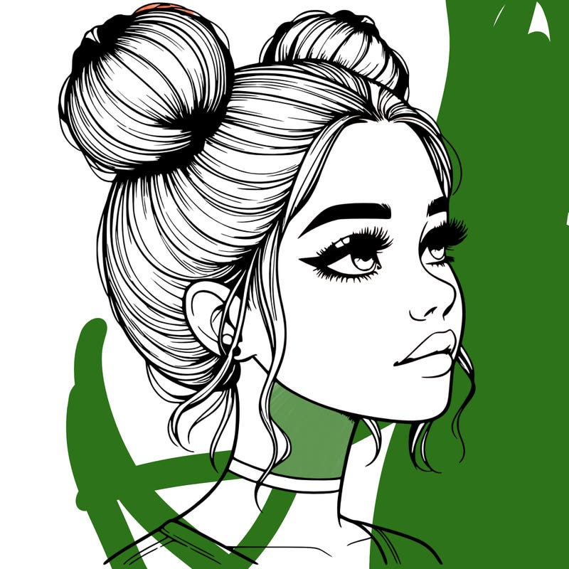 realistic girl with buns on the top of her head
