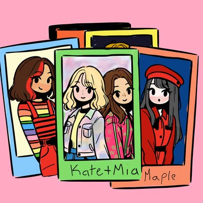 polaroid photo of 4 girls