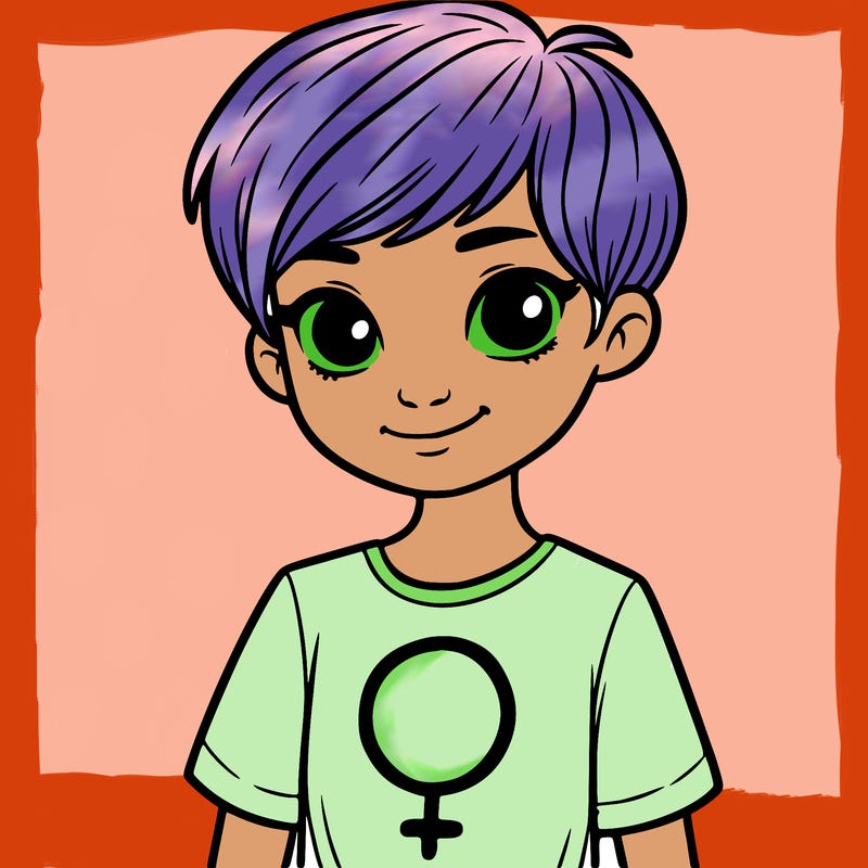 girl with pixie cut and feminist shirt