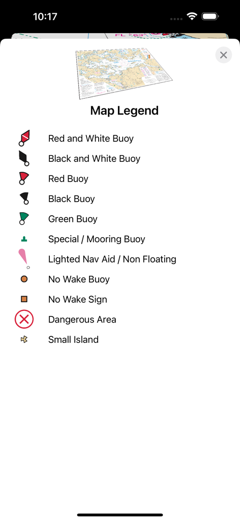 Bizer Navigator - Bizer Navigator map legend showing nautical buoy and hazard symbols