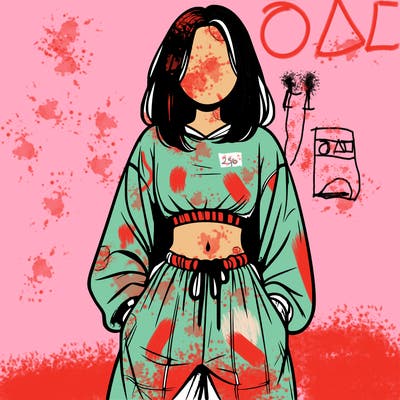 realistic girl faceless with baggy pants and a crop top