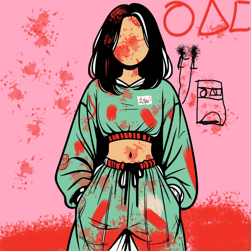 realistic girl faceless with baggy pants and a crop top