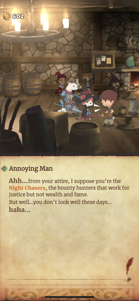 Scena di dialogo in una taverna con i personaggi di Hero Emblems II