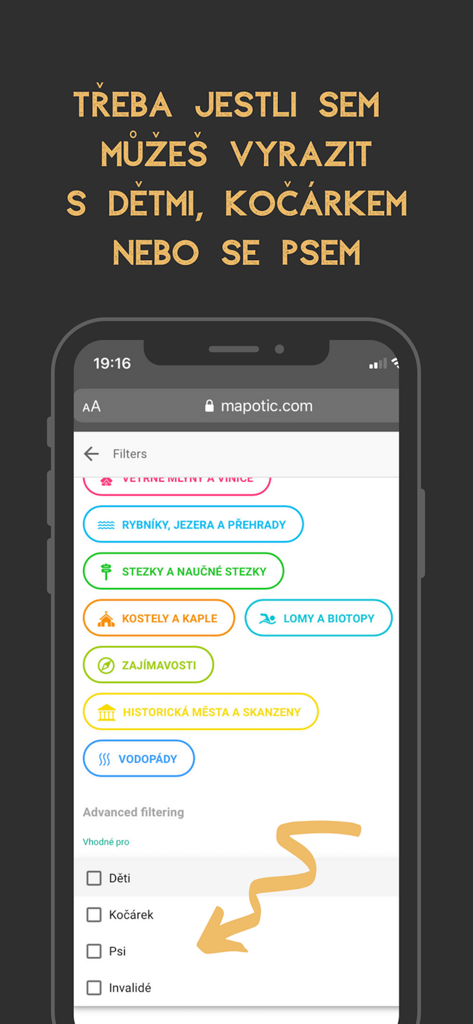 Advanced search filters in a travel app showing categories and accessibility options for children and pets