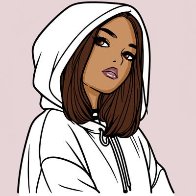a realistic girl in a hoodie