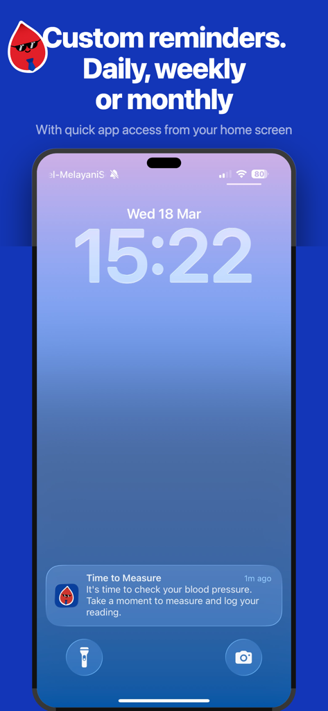 BP Tracker - Blood Pressure - BP Tracker app notification on a smartphone lock screen reminding the user to check and log their blood pressure.