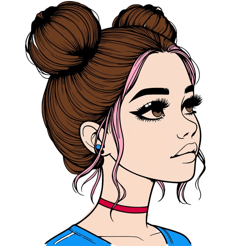 realistic girl with buns on the top of her head