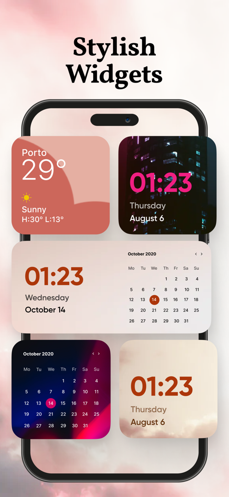 A collection of stylish and customizable iPhone widgets for weather clock and calendar