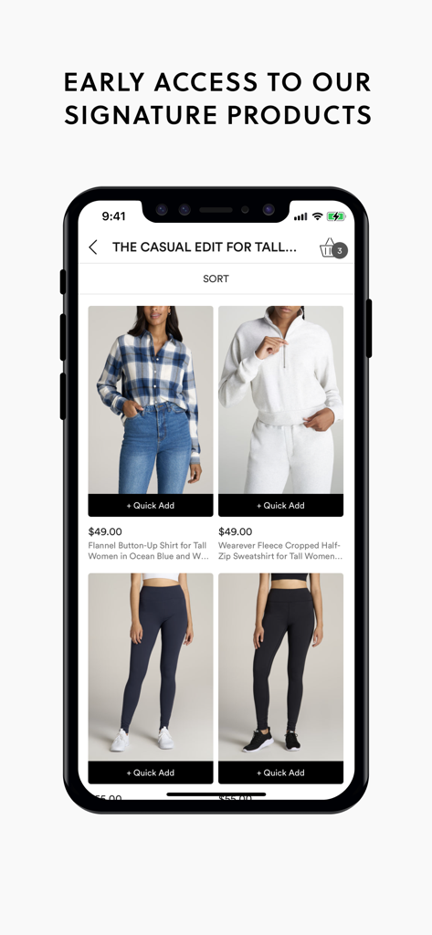 American Tall - Mobile app screen for American Tall showing casual clothing products for tall women