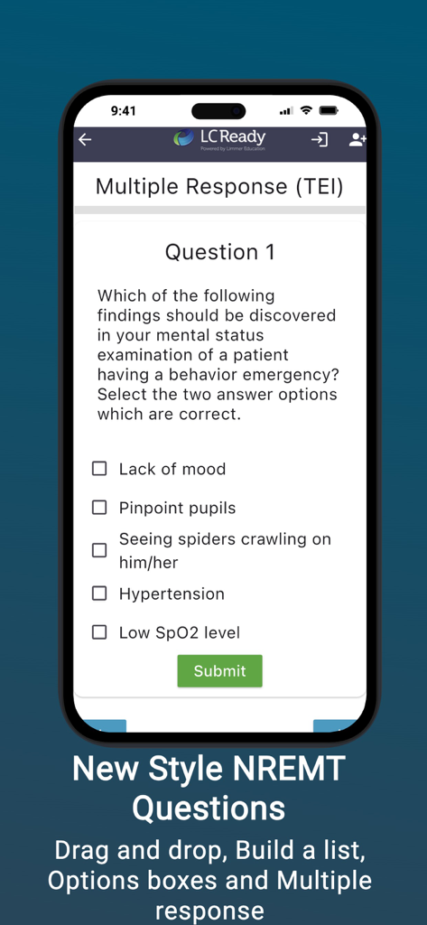 EMT PASS (new) - EMT PASS mobile app interface showing new style NREMT multiple response questions.