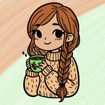 girl holding coffee mug in a sweater with braided hair