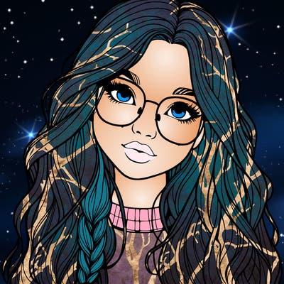 girl with long hair and freckles and glasses realistic