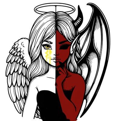 realistic angel half demon