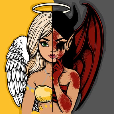 realistic angel half demon