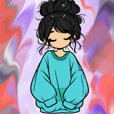 girl with baggy sweatshirt and messy bun