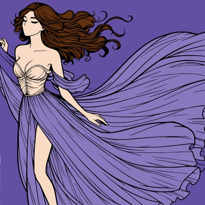 realistic woman in dress flowing the the wind