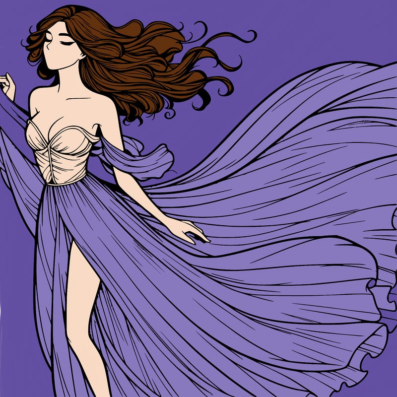 realistic woman in dress flowing the the wind