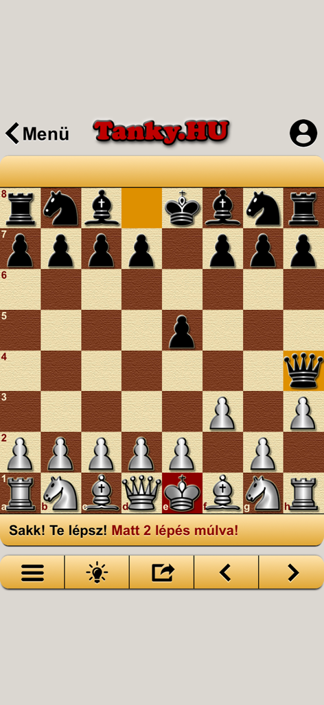 Sakk Pro mobile chess game interface showing a chess match in progress on an iPhone