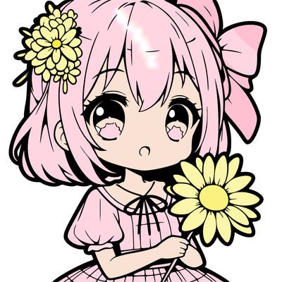 cute anime girl with a flower