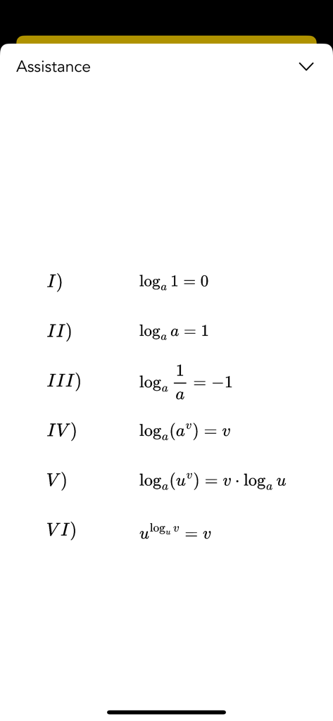 Simple Logarithm PRO - A list of six fundamental logarithm rules and formulas for educational reference