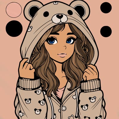 realistic girl in a animal pjs hoodie